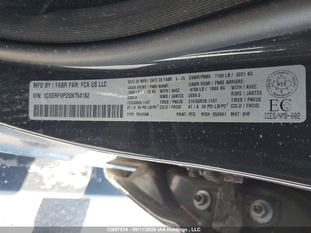 2025 Ram 1500 Sport მანქანა იყიდება აუქციონზე, vin: 1C6SRFVP2SN754182, აუქციონის ნომერი: 12697834