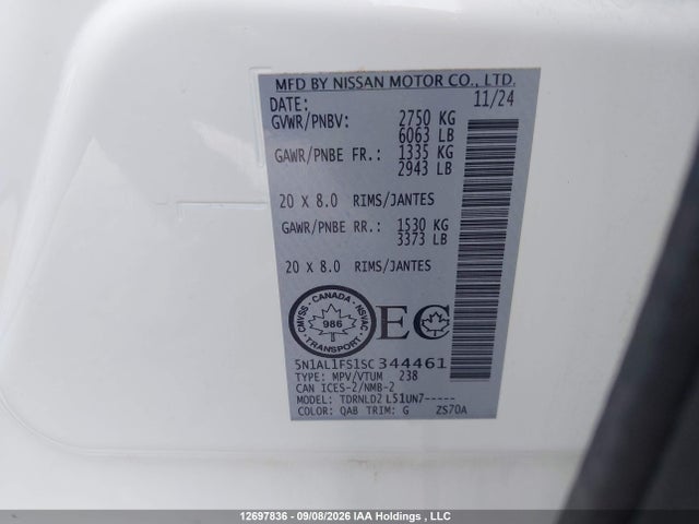12697836 :رقم المزاد ، 5N1AL1FS1SC344461 vin ، 2025 Infiniti Qx60 Luxe مزاد بيع