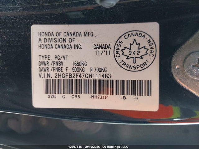 Aukcja sprzedaży 2012 Honda Civic Lx, vin: 2HGFB2F47CH111463, numer aukcji: 12697845