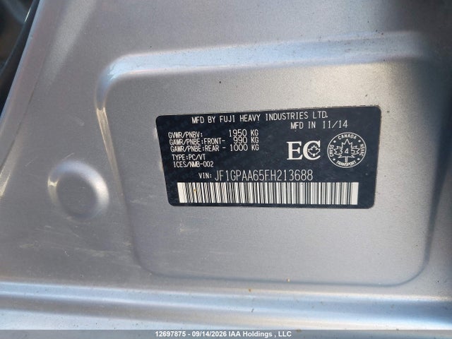12697875 :رقم المزاد ، JF1GPAA65FH213688 vin ، 2015 Subaru Impreza 2.0i/2.0i Touring Package مزاد بيع