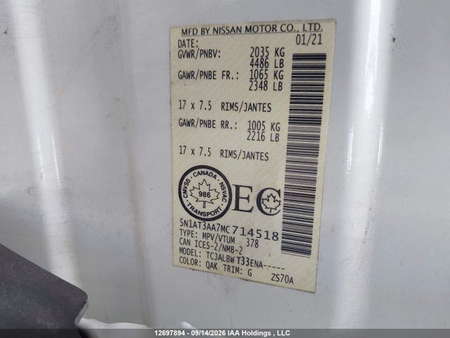 Nissan ROGUE S 2021 5N1AT3AA7MC714518 Image 9