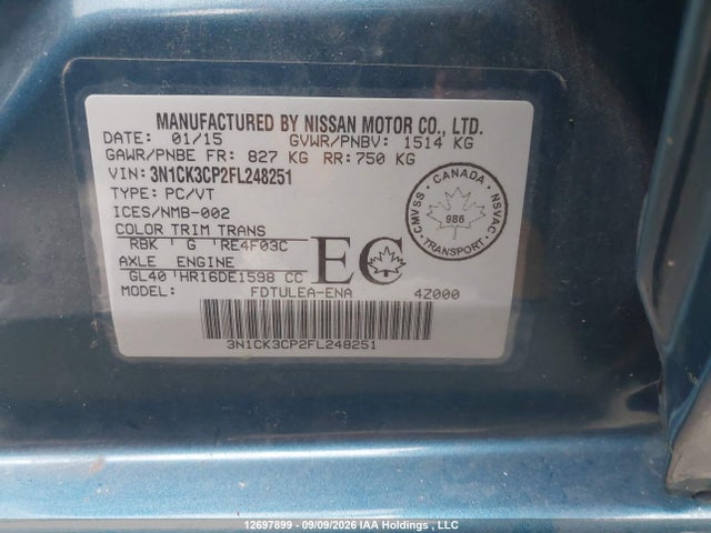 3N1CK3CP2FL248251 Nissan Micra S/sr/sv