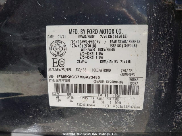 Ford Explorer 2021 1FM5K8GC7MGA73485 Image 9