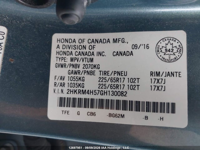 Honda CR-V EX 2016 2HKRM4H57GH130082 Image 9