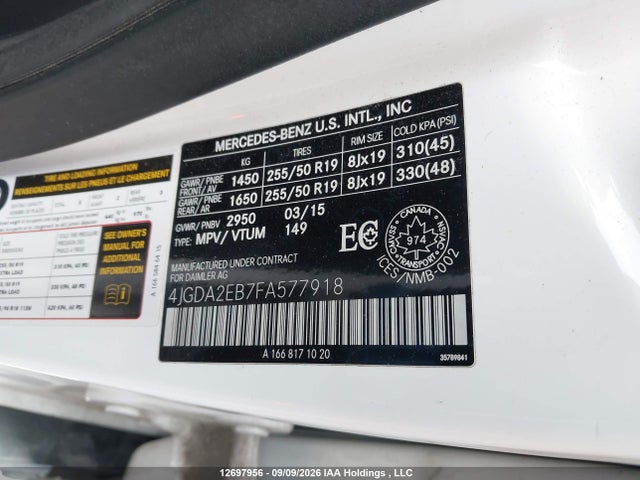4JGDA2EB7FA577918 Mercedes-Benz Ml 350 Bluetec 4matic