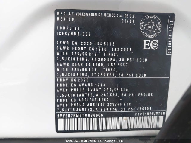 3VVER7RM6TM086606 Volkswagen TIGUAN SE