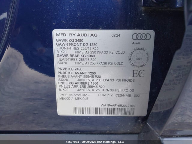 2024 Audi Q5 Prestige 45 მანქანა იყიდება აუქციონზე, vin: WA1FAAFY6R2072164, აუქციონის ნომერი: 12697964