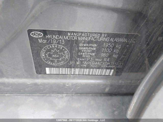Продажа на аукционе авто 2013 Hyundai Sonata Gls, vin: 5NPEB4ACXDH715103, номер лота: 12697968