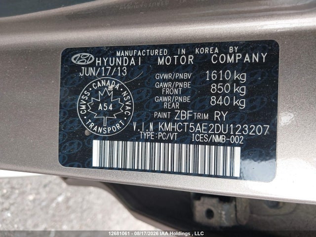 Продажа на аукционе авто 2013 Hyundai Accent Gl, vin: KMHCT5AE2DU123207, номер лота: 12681061