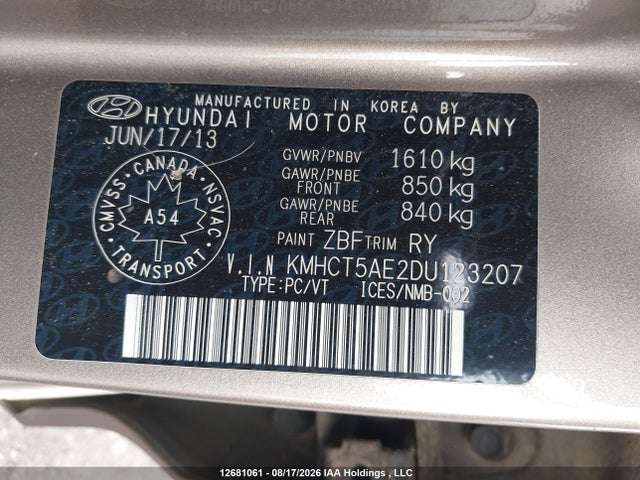 Продажа на аукционе авто 2013 Hyundai Accent Gl, vin: KMHCT5AE2DU123207, номер лота: 12681061