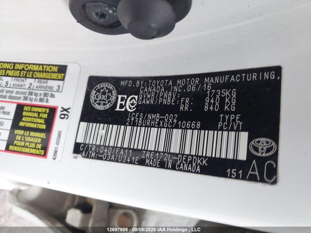 Toyota COROLLA CE 2016 2T1BURHEXGC710668 Image 9