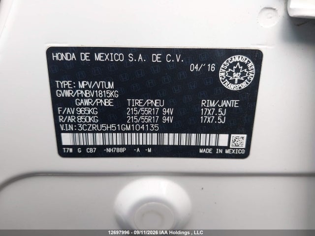 3CZRU5H51GM104135 Honda HR-V EX