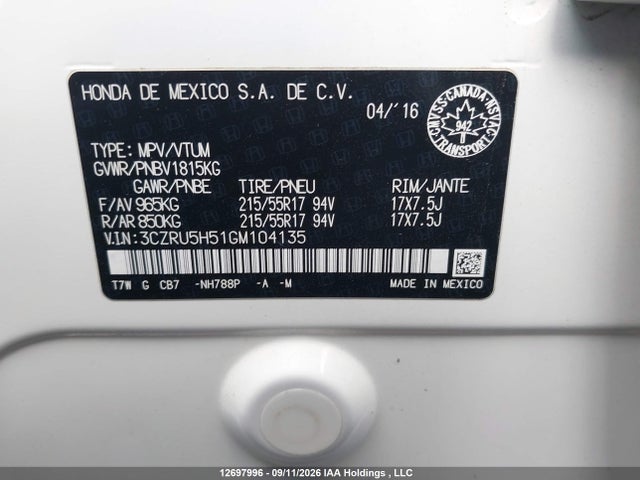 3CZRU5H51GM104135 Honda HR-V EX