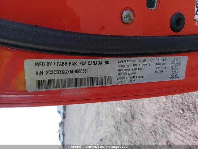 2C3CDZKGXMH660861 Dodge Challenger Gt Awd