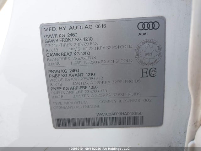 WA1C2AFP3HA018655 Audi Q5 2.0t Komfort