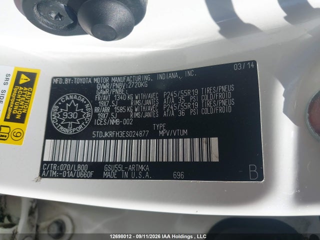 Toyota Highlander Xle 2014 5TDJKRFH3ES024877 Image 20