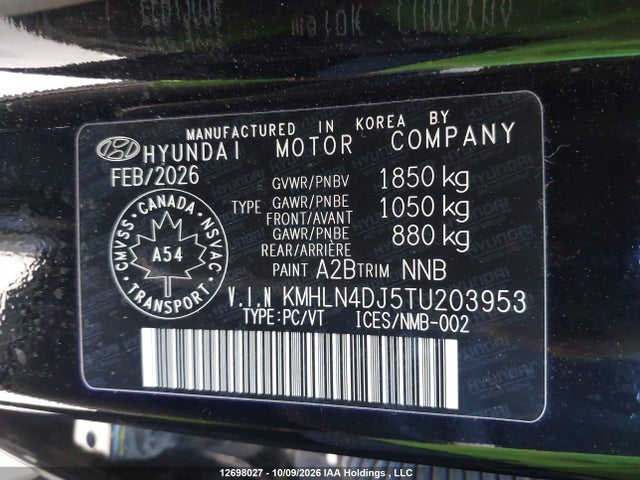 KMHLN4DJ5TU203953 Hyundai Elantra Luxury Hybrid