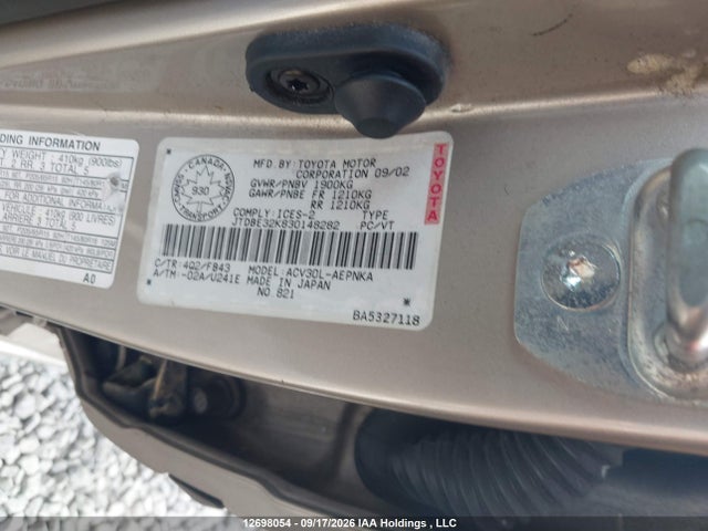 12698054 :رقم المزاد ، JTDBE32K830148282 vin ، 2003 Toyota Camry Le/xle مزاد بيع