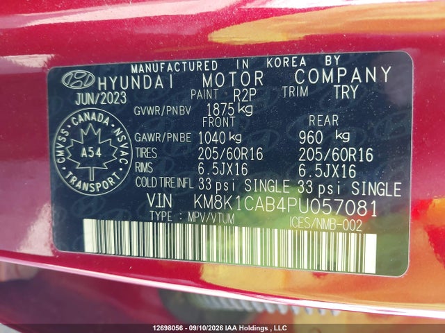 Aukcja sprzedaży 2023 Hyundai Kona Essential Awd, vin: KM8K1CAB4PU057081, numer aukcji: 12698056