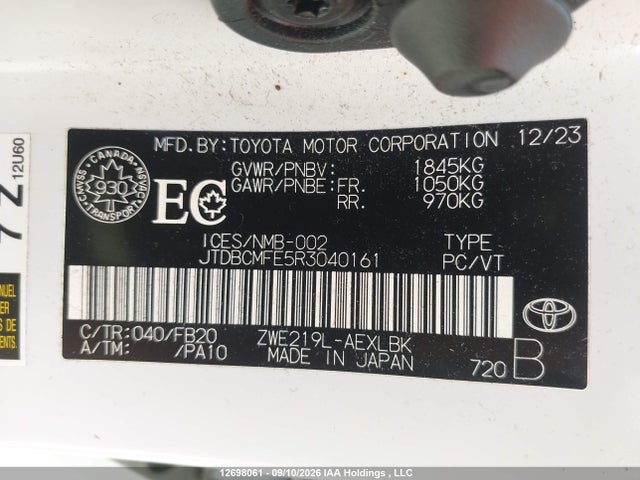 Aukcja sprzedaży 2024 Toyota Corolla, vin: JTDBCMFE5R3040161, numer aukcji: 12698061