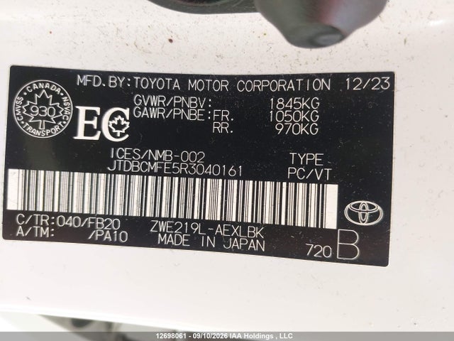 Aukcja sprzedaży 2024 Toyota Corolla, vin: JTDBCMFE5R3040161, numer aukcji: 12698061