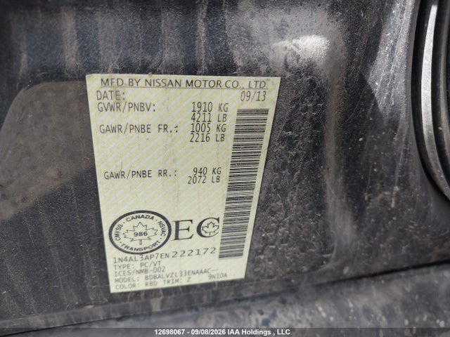 Aukcja sprzedaży 2014 Nissan Altima 2.5/2.5 S/2.5 Sl/2.5 Sv, vin: 1N4AL3AP7EN222172, numer aukcji: 12698067