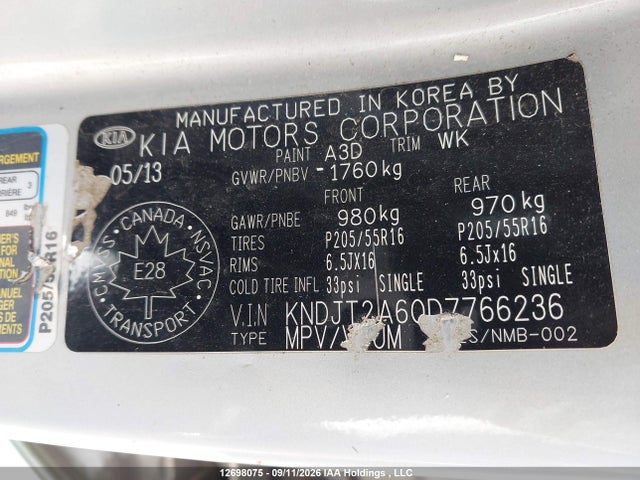 2013 Kia Soul 2.0l 2u/2.0l 4u/2.0l 4u Burner/2.0l 4u Luxury/2.0l 4u Retro მანქანა იყიდება აუქციონზე, vin: KNDJT2A60D7766236, აუქციონის ნომერი: 12698075