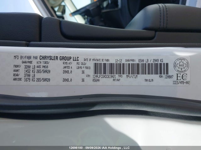 2013 Jeep Grand Cherokee Overland მანქანა იყიდება აუქციონზე, vin: 1C4RJFCGXDC619421, აუქციონის ნომერი: 12698100