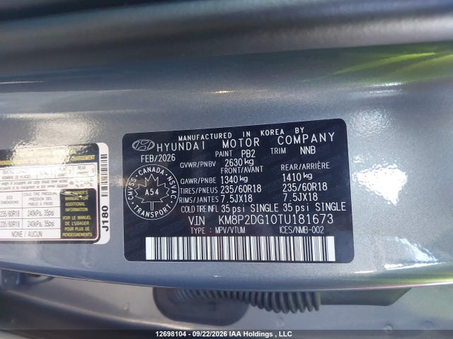 Продаж на аукціоні авто 2026 Hyundai Santa Fe, vin: KM8P2DG10TU181673, номер лоту: 12698104