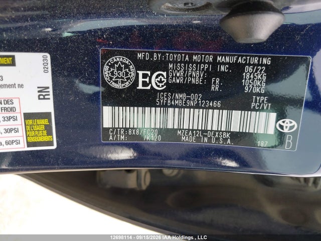 Toyota COROLLA SE 2022 5YFB4MBE9NP123466 Image 9