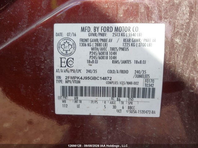 Ford EDGE SEL 2016 2FMPK4J95GBC14872 Image 9
