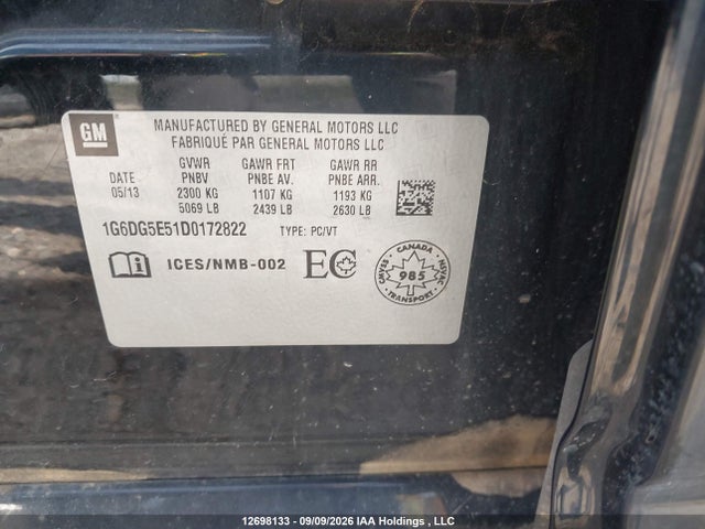 Aukcja sprzedaży 2013 Cadillac Cts, vin: 1G6DG5E51D0172822, numer aukcji: 12698133