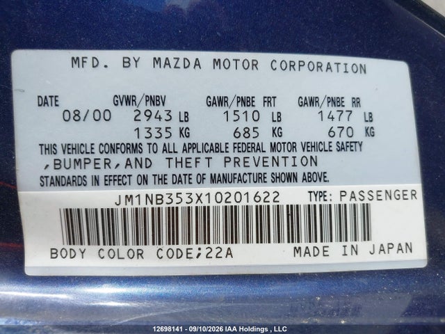 Продажа на аукционе авто 2001 Mazda Miata, vin: JM1NB353X10201622, номер лота: 12698141