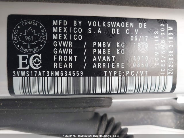 Продаж на аукціоні авто 2017 Volkswagen Beetle Dune, vin: 3VWS17AT3HM634559, номер лоту: 12698175