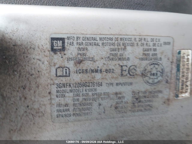 12698176 :رقم المزاد ، 3GNFK12059G276164 vin ، 2009 Chevrolet Avalanche مزاد بيع