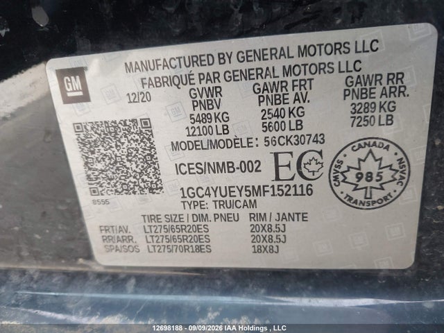 12698188 :رقم المزاد ، 1GC4YUEY5MF152116 vin ، 2021 Chevrolet Silverado 3500hd Ltz مزاد بيع