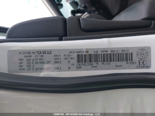 Auction sale of the 2020 Jeep Grand Cherokee Laredo, vin: 1C4RJFAG2LC315601, lot number: 12698198