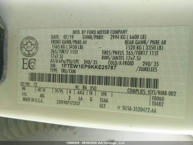 Ford F-150 Xlt 2019 1FTEW1EP9KKE25787 Image 9
