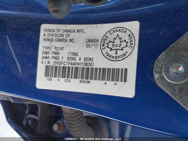Honda Civic 2017 2HGFC1F44HH108261 Image 9