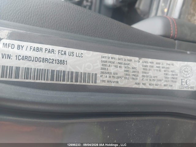 Aukcja sprzedaży 2024 Dodge Durango Gt, vin: 1C4RDJDG8RC213881, numer aukcji: 12698233