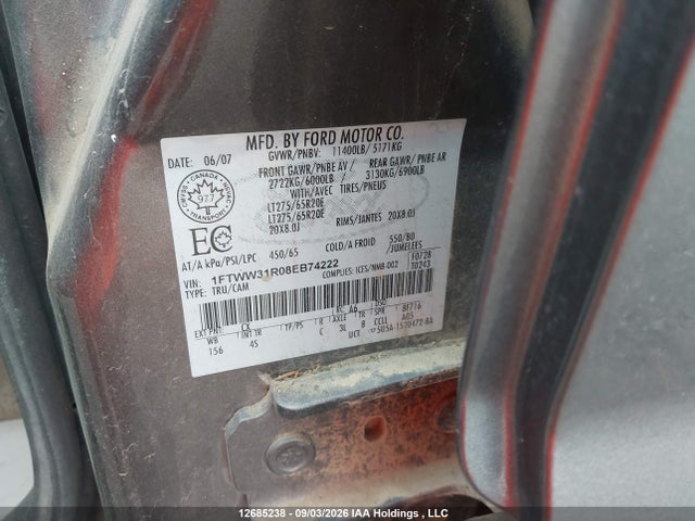 Aukcja sprzedaży 2008 Ford Super Duty F-350 Srw Fx4/harley-davidson/king Ranch/lariat/xl/xlt, vin: 1FTWW31R08EB74222, numer aukcji: 12685238