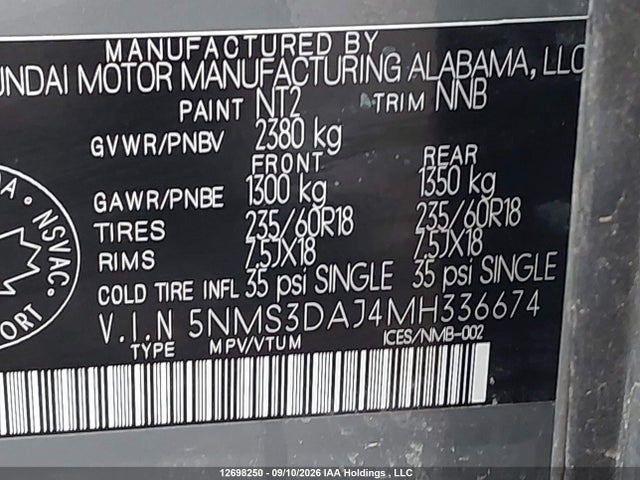 Hyundai Santa Fe Sel 2021 5NMS3DAJ4MH336674 Image 9