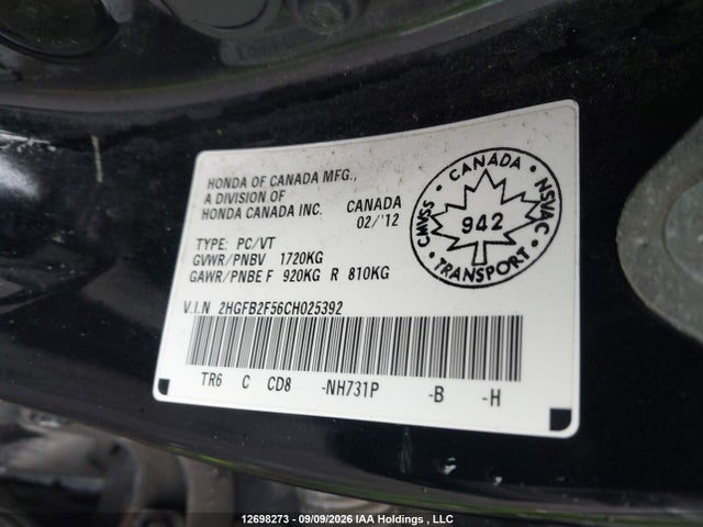 Продаж на аукціоні авто 2012 Honda Civic Lx, vin: 2HGFB2F56CH025392, номер лоту: 12698273