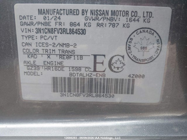 Aukcja sprzedaży 2024 Nissan Versa Sr, vin: 3N1CN8FV3RL864530, numer aukcji: 12698283