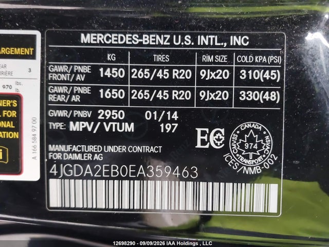 Mercedes-Benz Ml 350 Bluetec 2014 4JGDA2EB0EA359463 Image 9