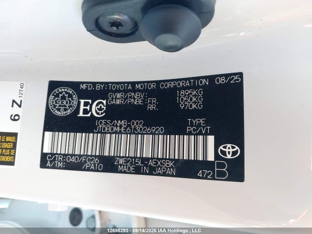 12698293 :رقم المزاد ، JTDBDMHE6T3026920 vin ، 2026 Toyota Corolla Hybrid Se Awd مزاد بيع