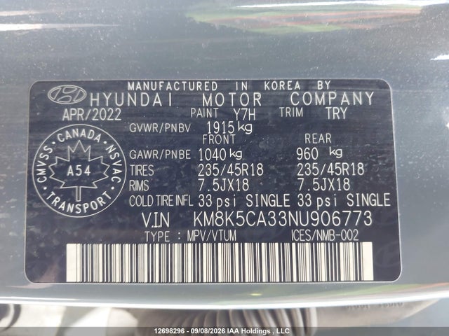 Продажа на аукционе авто 2022 Hyundai Kona N Line With Ultimate Package, vin: KM8K5CA33NU906773, номер лота: 12698296