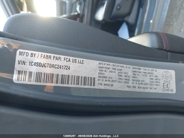 12698297 :رقم المزاد ، 1C4SDJCT0RC241724 vin ، 2024 Dodge Durango R/t مزاد بيع