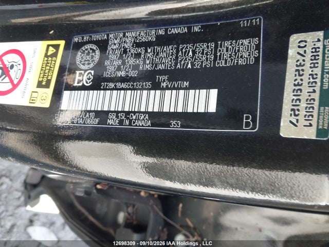 2012 Lexus Rx 350 მანქანა იყიდება აუქციონზე, vin: 2T2BK1BA6CC132135, აუქციონის ნომერი: 12698309