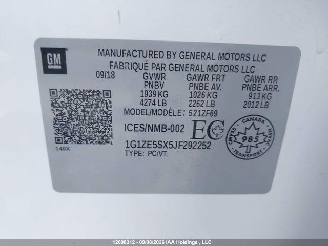 Продажа на аукционе авто 2018 Chevrolet Malibu Premier, vin: 1G1ZE5SX5JF292252, номер лота: 12698312